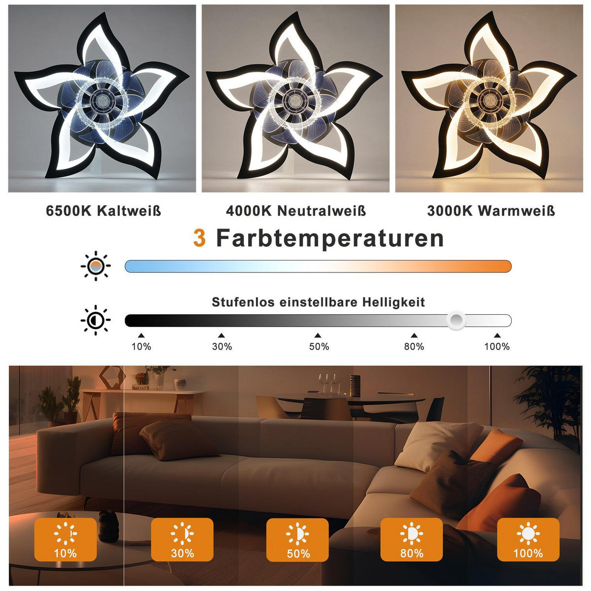 STROPNÝ ventilátor Ettlingen II, 62x62x15 cm - čierna, plast (62/62/15cm) - Nettlife
