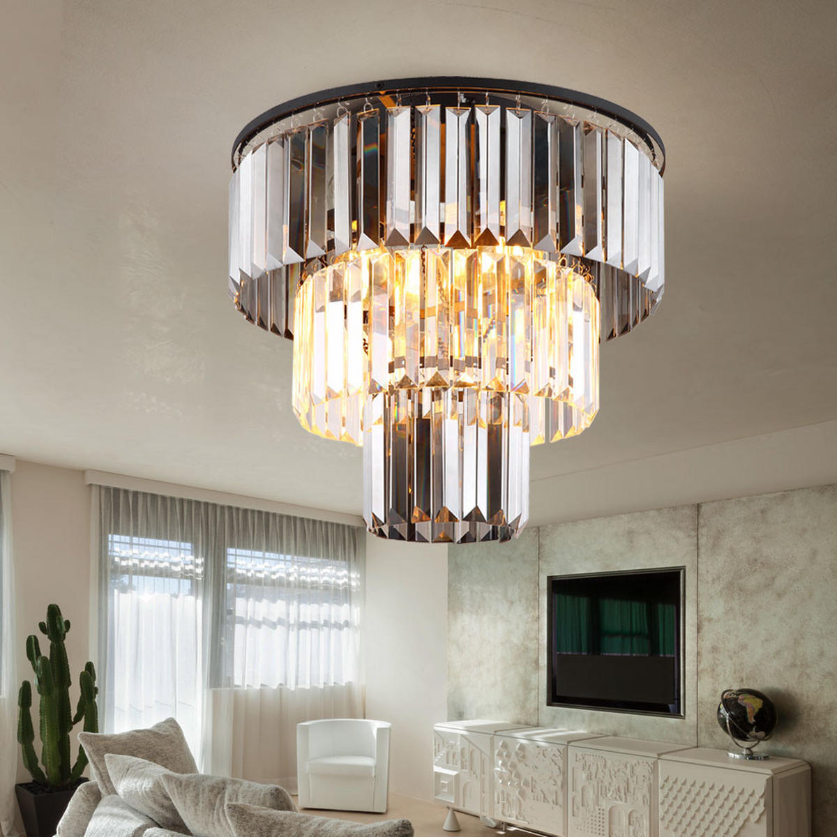 LED DECKENLEUCHTE Kristalle Glas Schwarz - Schwarz, Glas (40/40/33cm) - Globo Lighting