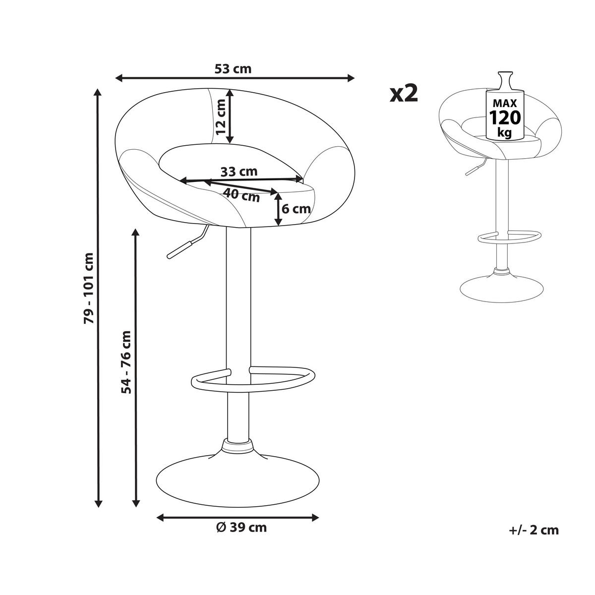BARHOCKER 2er-Set Kunstleder hellbeige/schwarz höhenverstellbar Peoria - Beige/Schwarz, Kunststoff (53/48cm) - Beliani