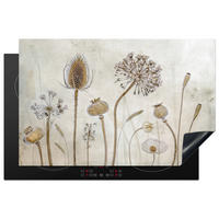 HERDABDECKPLATTE Blumen - Aquarell - Stilleben - Braun - Vintage 81x52 cm - Sandfarben, Kunststoff (81.2/0.2/52cm) - MuchoWow