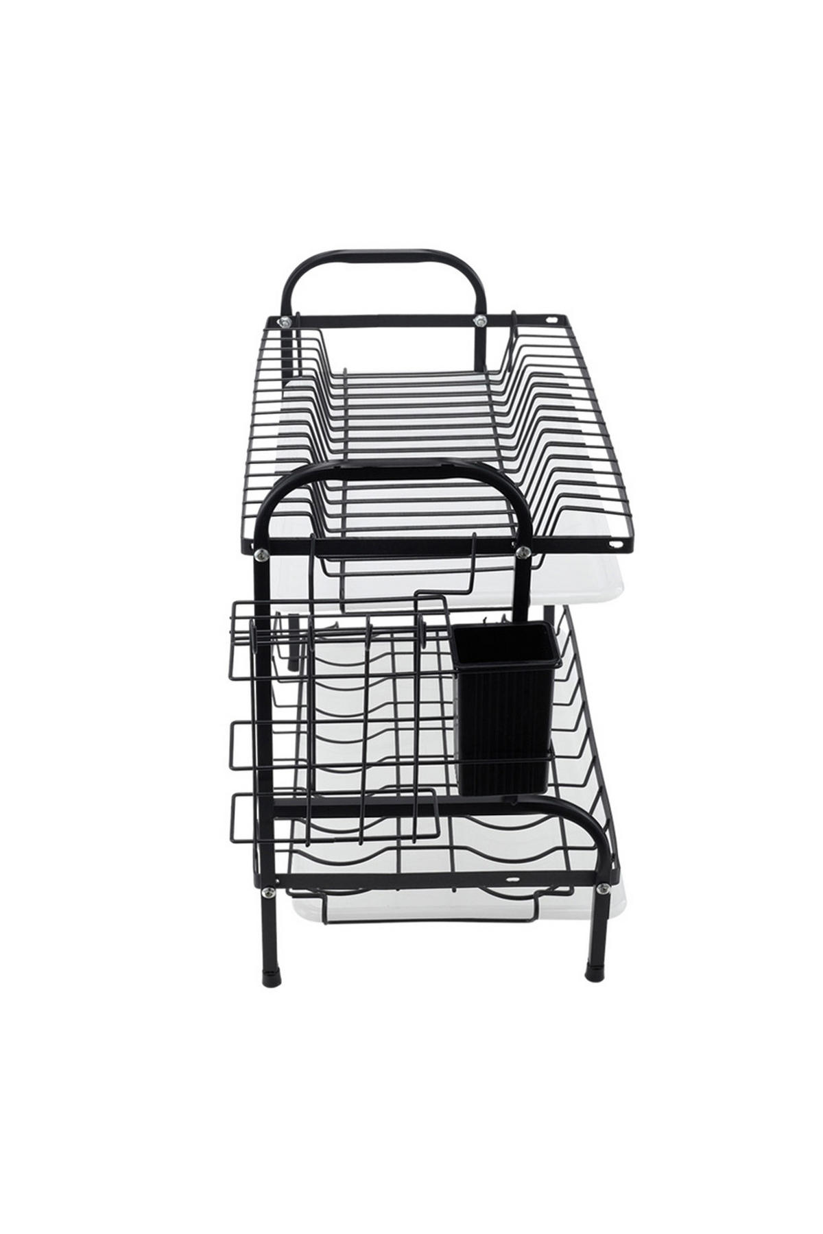 GESCHIRRABTROPFGESTELL Zweistufiges aus rostfreiem Stahl in Schwarz Leicht zu montieren Rutschfest und oberflächenschonend 43 x 23,5 x 39 cm - Schwarz, Metall (43/39/23.5cm) - Livingandhome