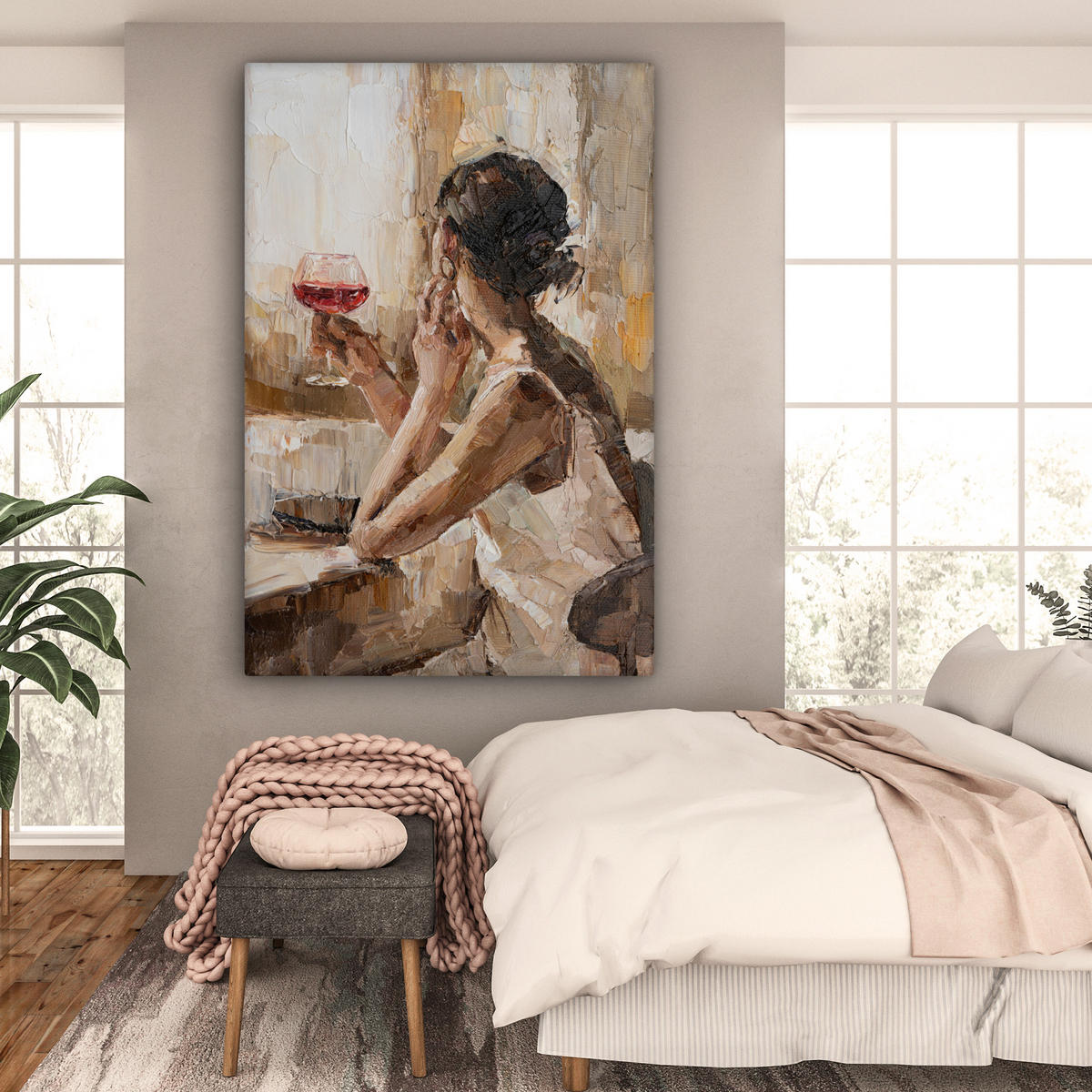 SLIKA NA PLATNU Slika na platnu vino (olje) 90x140 cm - svetlo rjava, tekstil (90/140cm) - MuchoWow