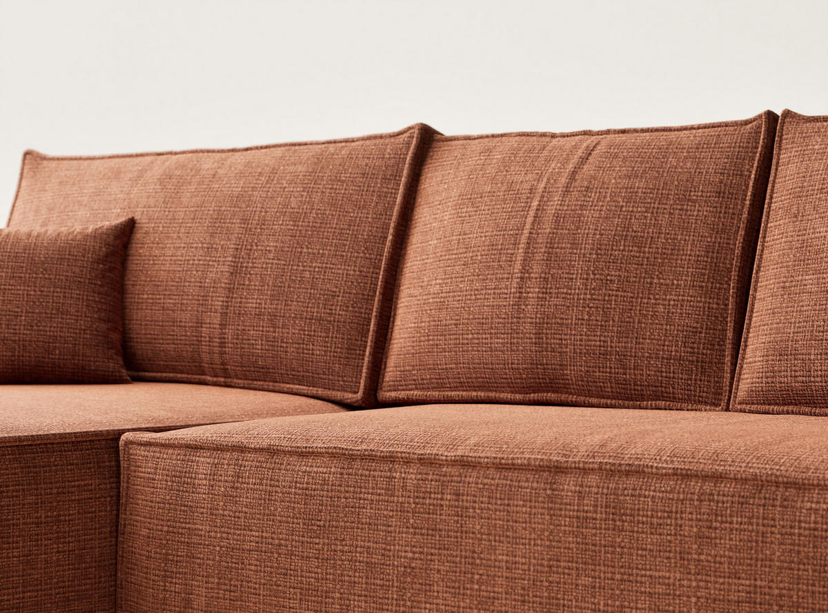 ECKSOFA Maze Kupferfarbe Chenille-Stoff - Links Seite - Schwarz/Kupferfarben, Holz/Holzwerkstoff (185/294cm) - Maison de Reve