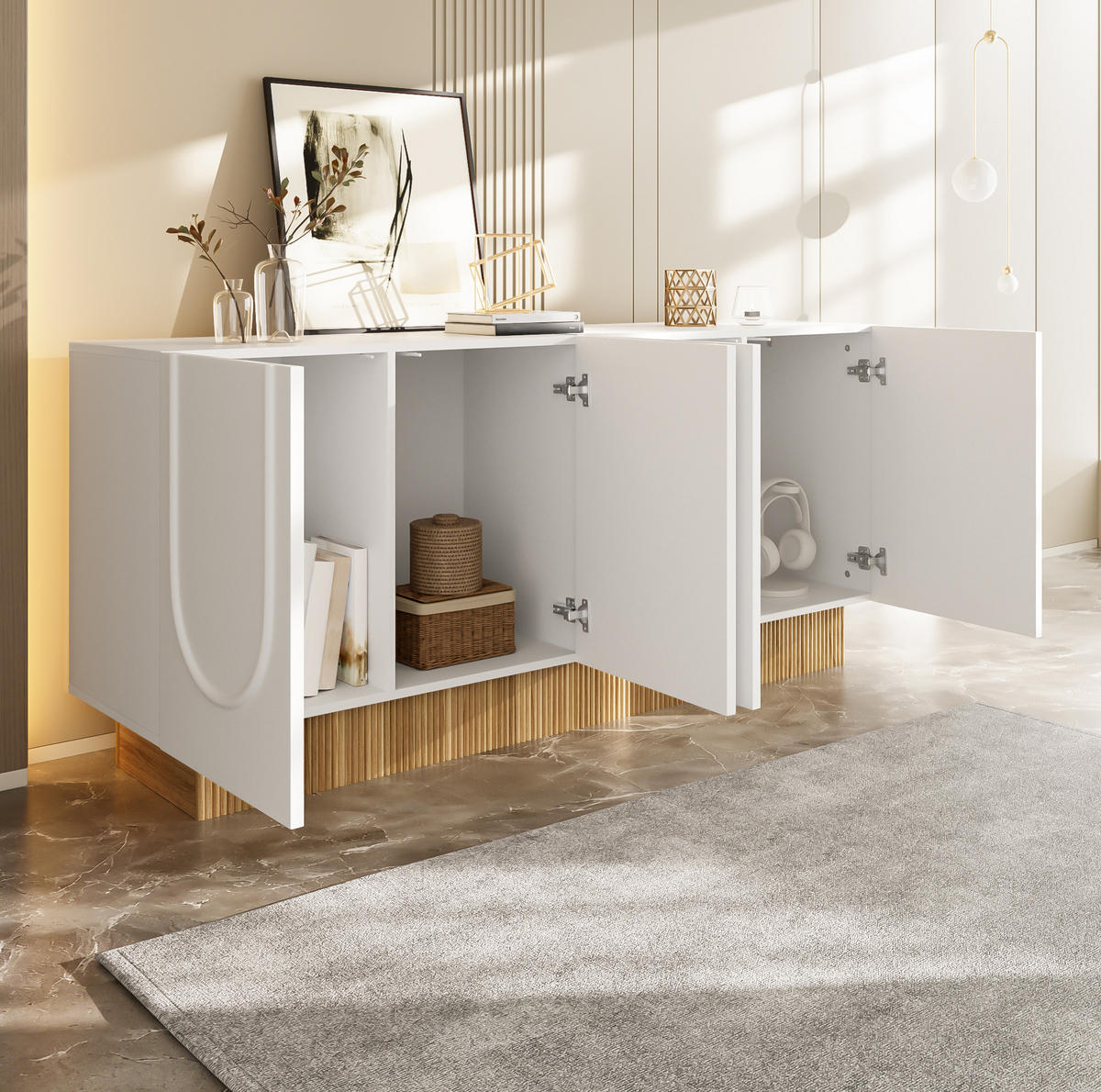 KOMMODE 160/75/38 cm Weiß aus Spanplatte mit 4 Türen - Weiß, Holzwerkstoff (38/75/160cm) - OKMYHOME