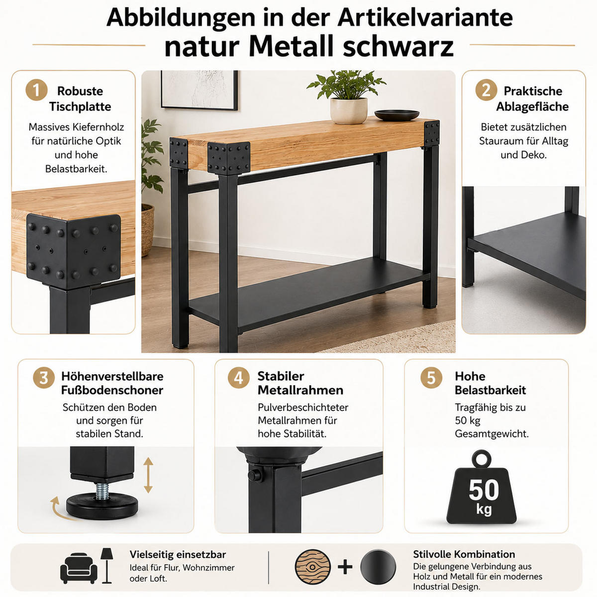 KONSOLENTISCH eckig Schwarz - Schwarz, Holz (31/121/82cm) - MCW