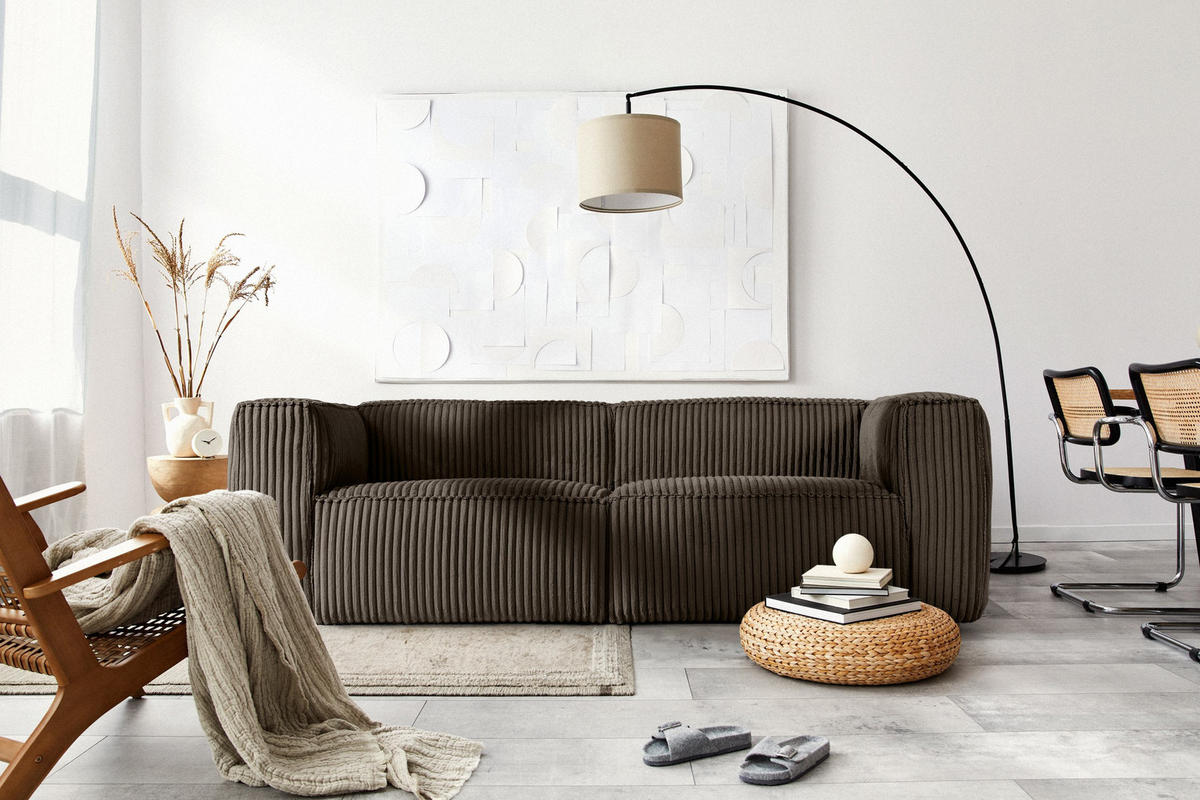 3-SITZER-SOFA FEROX Modern, Cord-Stoff, braun - Braun, Textil (246/73/96cm) - KONSIMO®