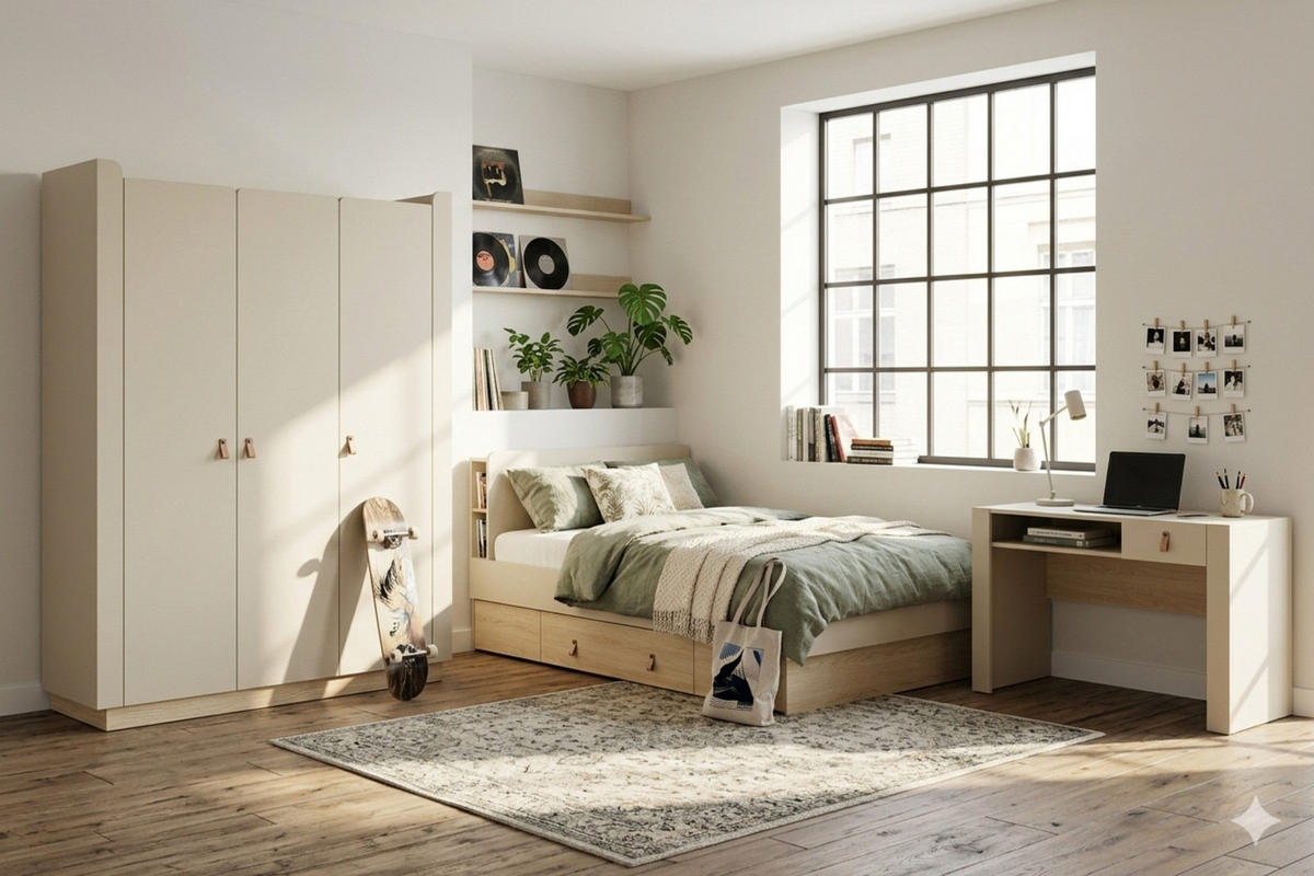 KINDERKLEIDERSCHRANK SOVI 14 150 / 201 / 52 cm in Macadamia / Eiche Mavelie - Eichefarben/Beige, Holzwerkstoff (150/201/52cm) - Deine Möbel 24