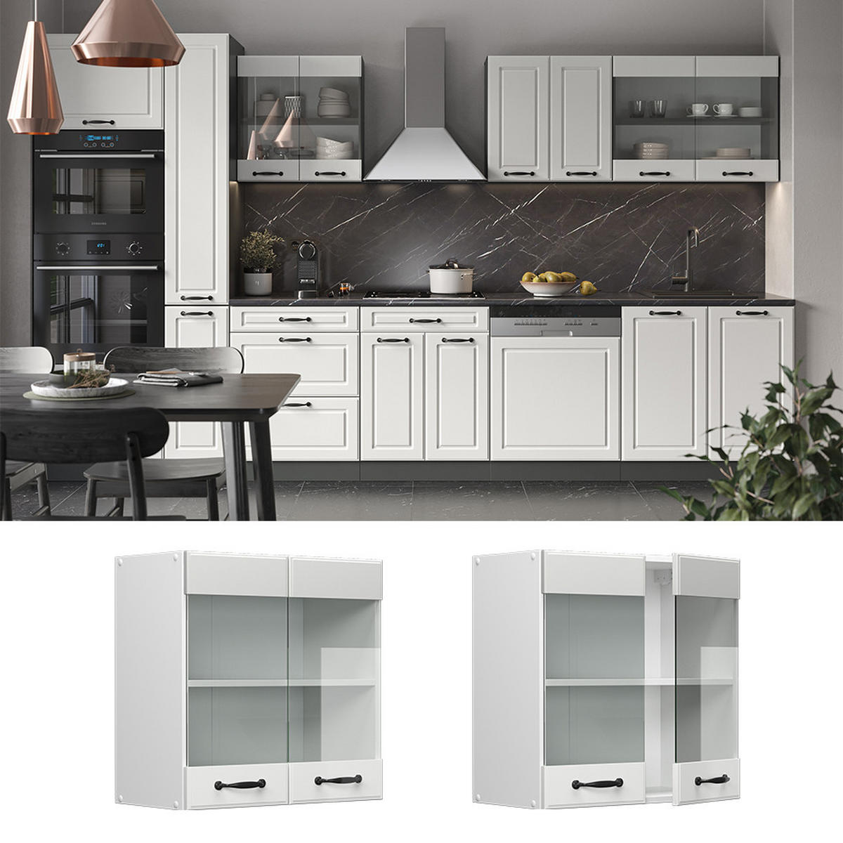 KÜCHENGLASSCHRANK R-Line Weiß Landhaus 60 cm - Weiß, Holzwerkstoff (60/60/31cm) - Vicco