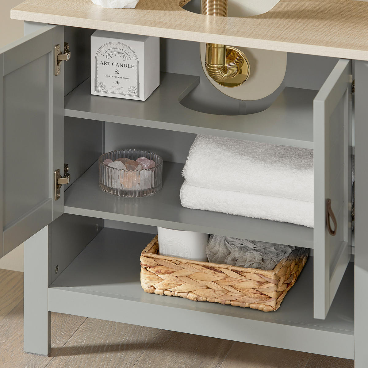 WASCHBECKENUNTERSCHRANK, Hellgrau, 60x60x30cm - Grau, Holzwerkstoff (60/60/30cm) - SoBuy