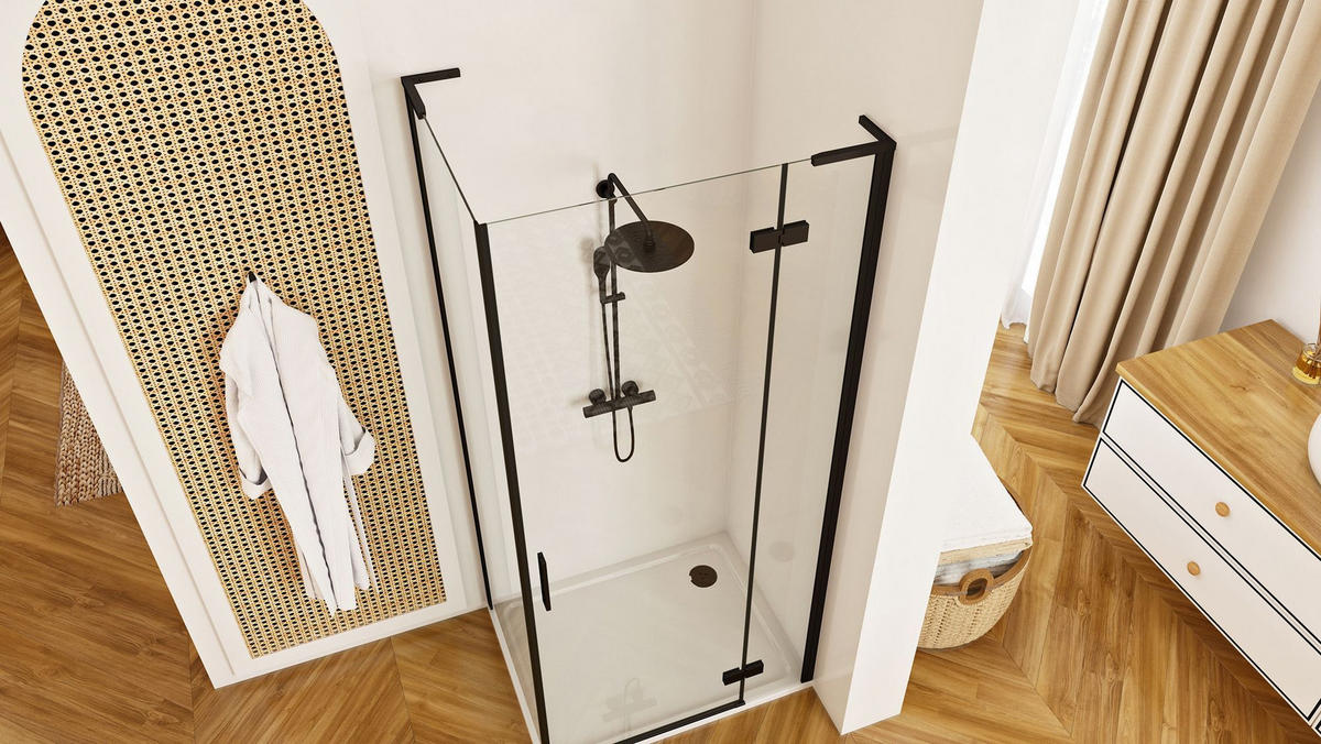 DUSCHKABINE Rea Hugo Black 100x90 - Schwarz, Glas (100/90/200.5cm) - REA