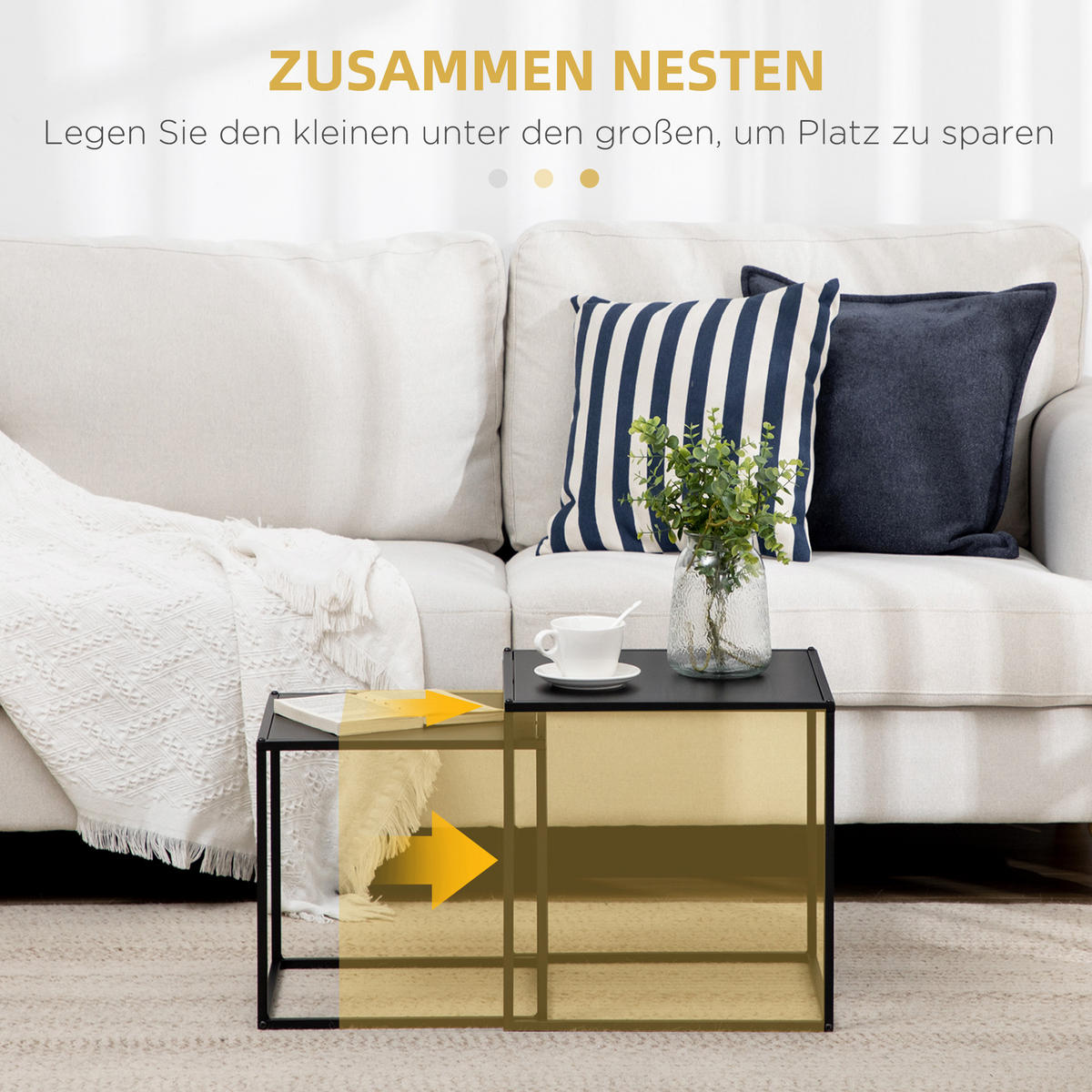 COUCHTISCH aus Stahl 40x40x40/35x35x35 cm in Schwarz - Schwarz, Metall (40/40/40cm) - Modfu