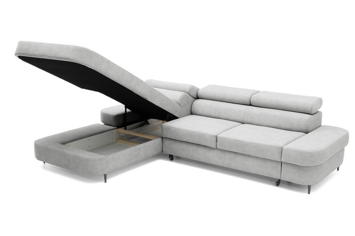 ECKSOFA JAZZ L Links mit Schlaffunktion 127x216 Velours Hellgrau - Hellgrau/Schwarz, Holz/Textil (285/237cm) - Muffo