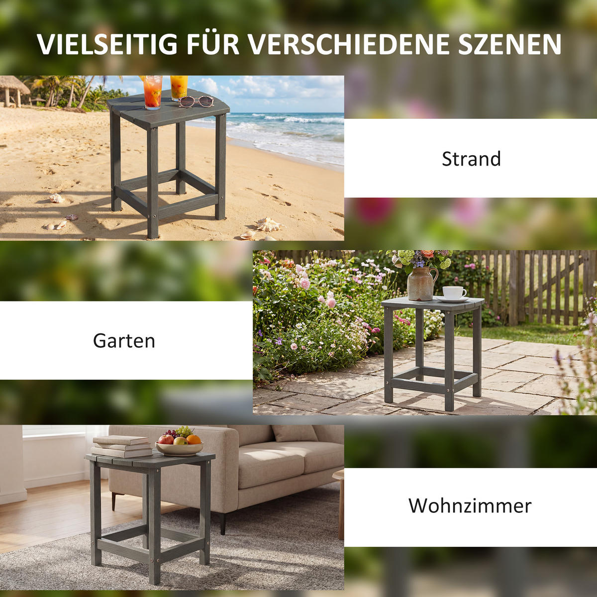 OUTDOOR-BEISTELLTISCH HDPE Grau - Grau, Kunststoff (48/37/46cm) - Outsunny