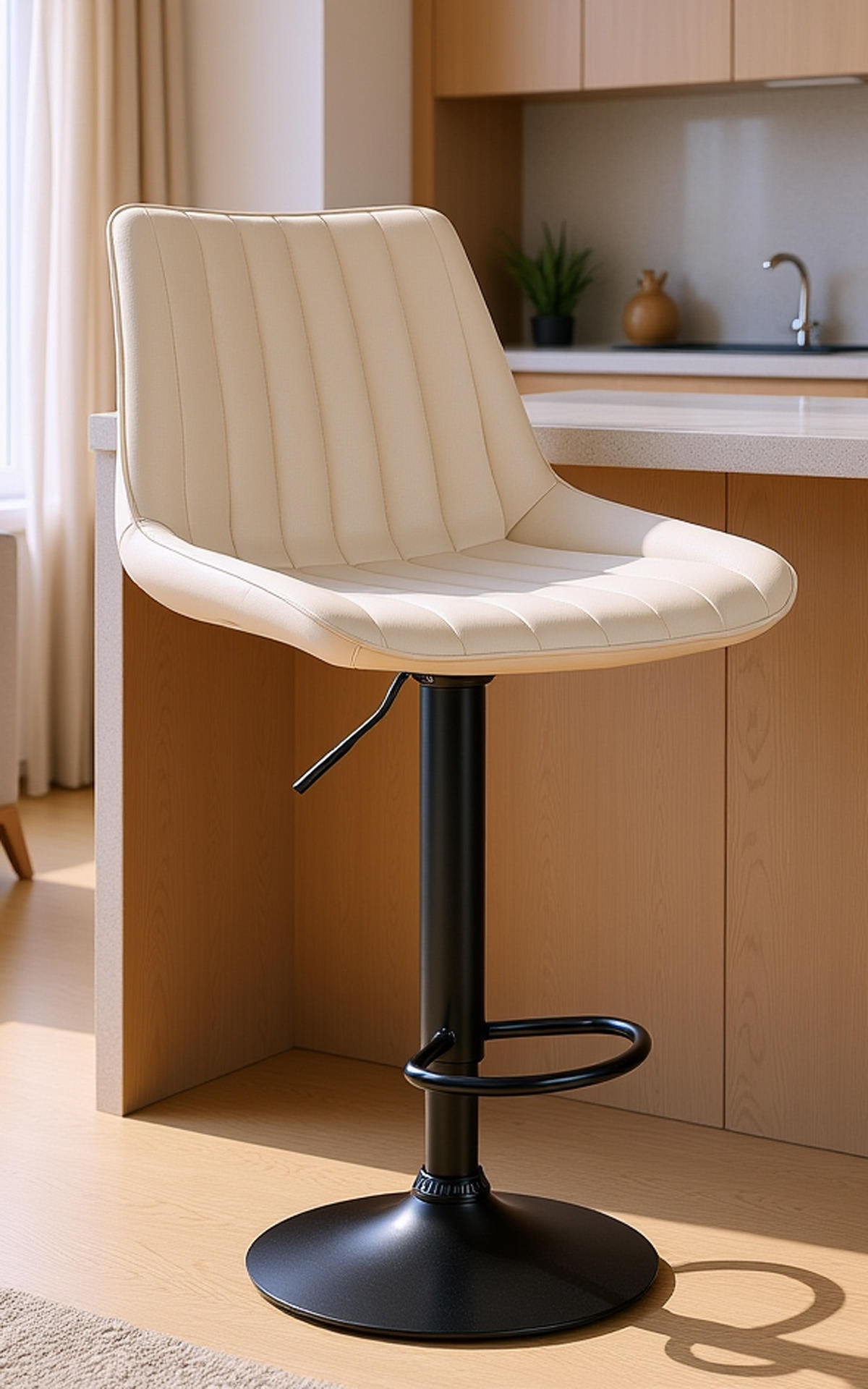 BARHOCKER 2er Set Tolor Kunstleder schwarz creme - Creme/Schwarz, Kunststoff/Metall (49.5/112/50cm) - TPFLiving