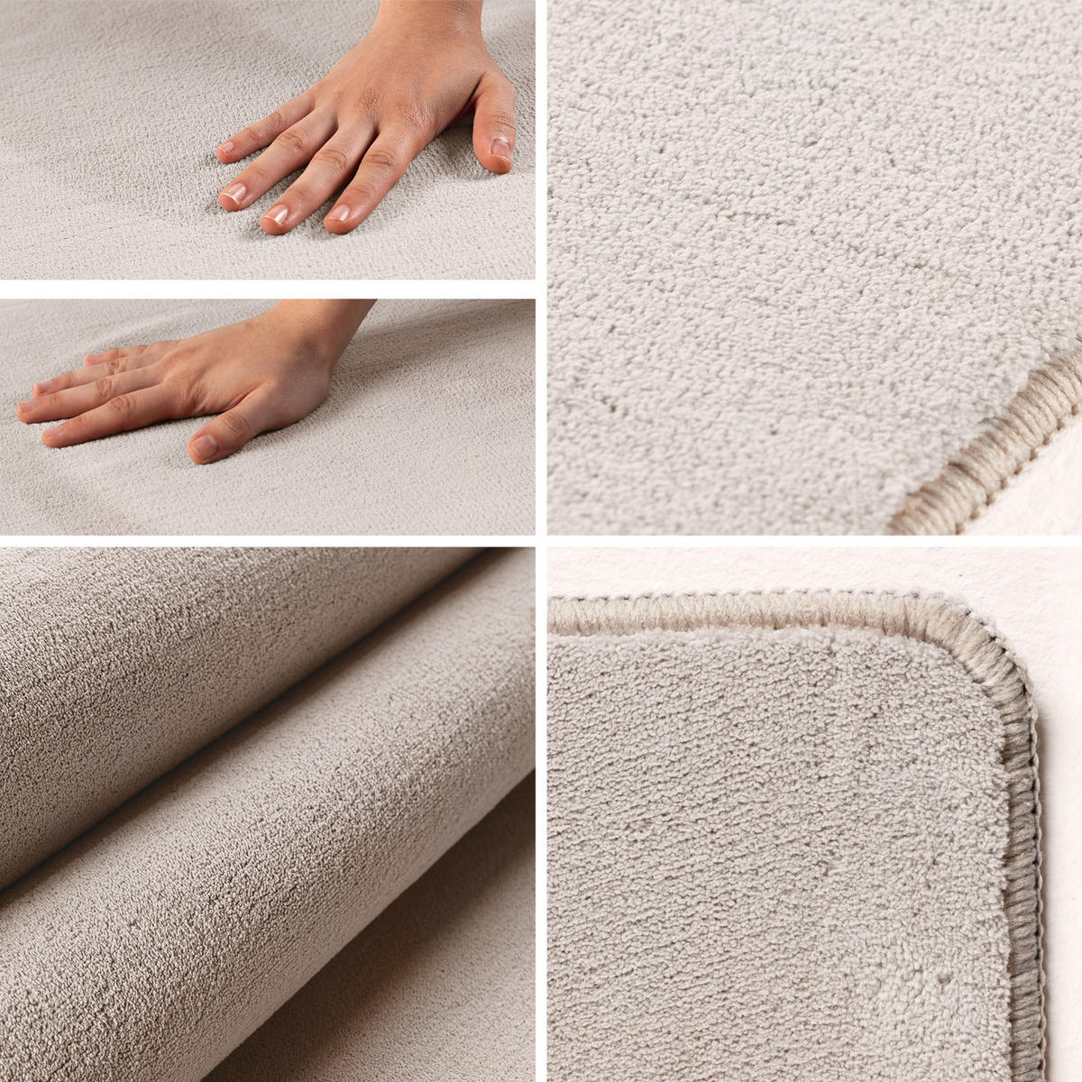 TEPPICH Kurzflor Uni-Farbe Microfaser Antirutsch Wohnzimmer waschbar Creme Läufer 80x150 - Creme, Textil (80/150cm) - KADIMA DESIGN