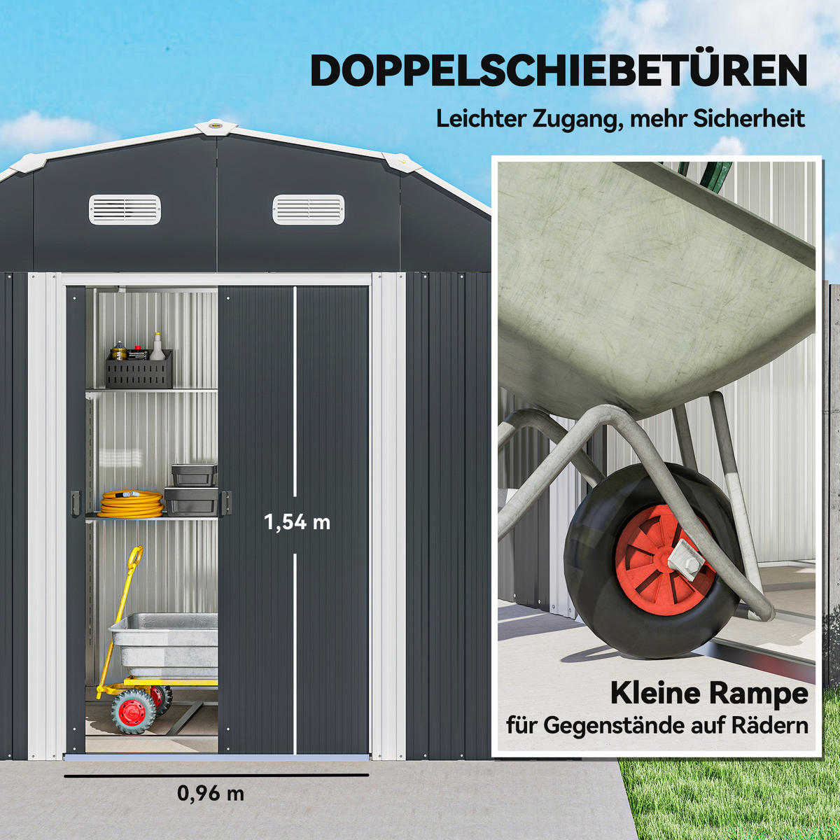 GERÄTEHAUS aus Stahl, 2,7 m² Geräteschuppen mit UV-Schutz, Dunkelgrau - Dunkelgrau, Metall (132/198.5/238cm) - Outsunny