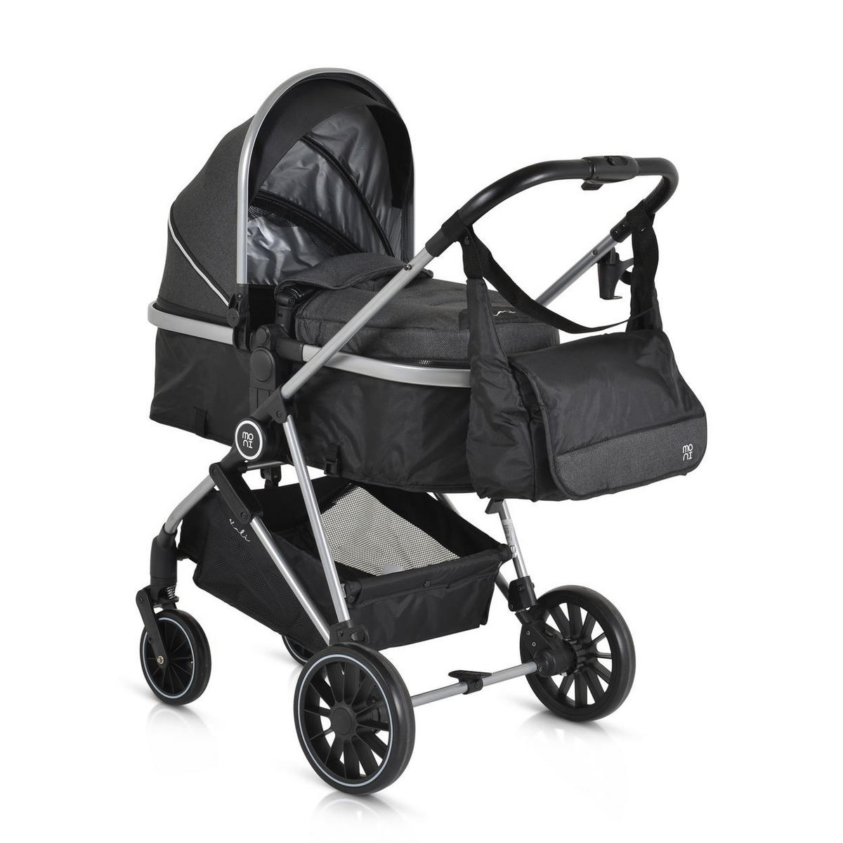 KINDERWAGEN 2 in 1 Kali schwarz umbaubar, Korb, Getränkehalter, Tasche - Schwarz, Metall (77/58/109cm) - Moni