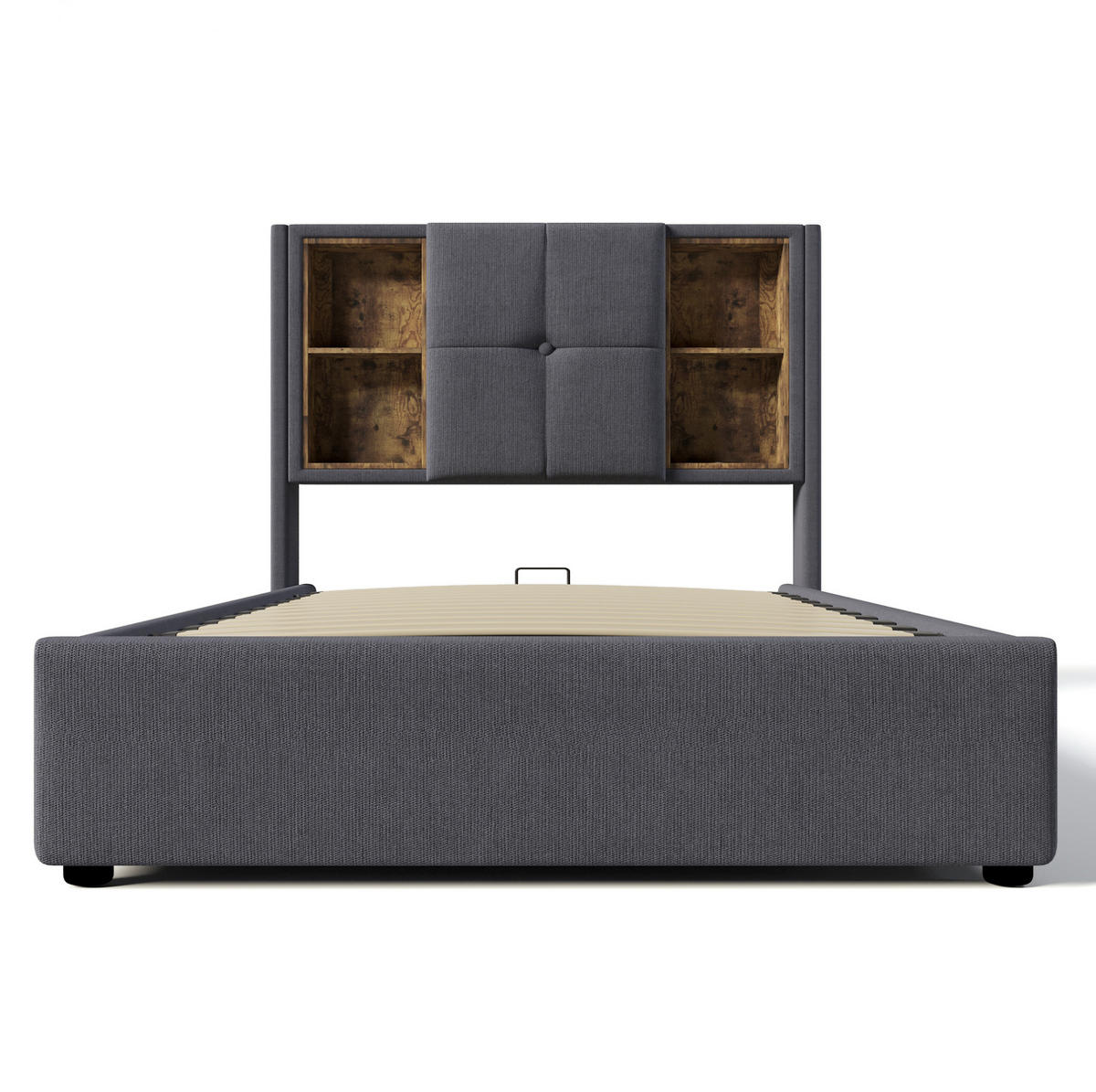 POLSTERBETT aus Baumwolle 90x200 cm Grau mit Bettkasten, Matratze, kabellosem Laden und USB-C - Grau, Textil (90/200cm) - IVMEU