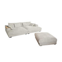 BIG SOFA-SET MIT TABLETT NATUR MADELINE Cremeweiß Cord - Creme/Schwarz, Kunststoff/Textil (290/85/170cm) - KAWOLA