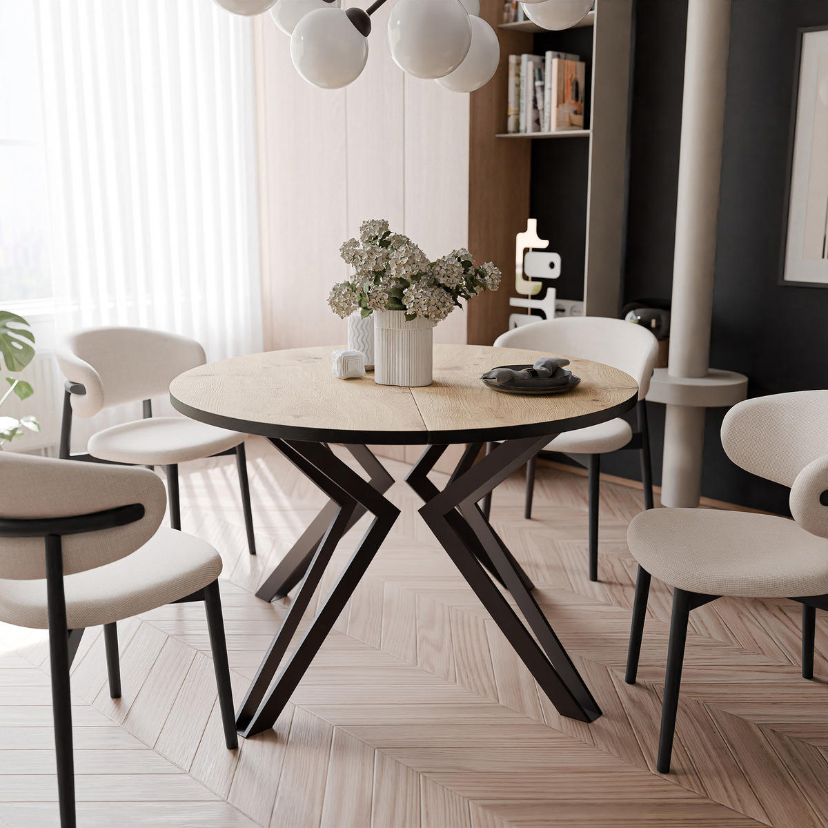 ESSTISCH ausziehbar aus MDF, Braun - Schwarz/Braun, Holzwerkstoff (120/120/76cm) - Idohome