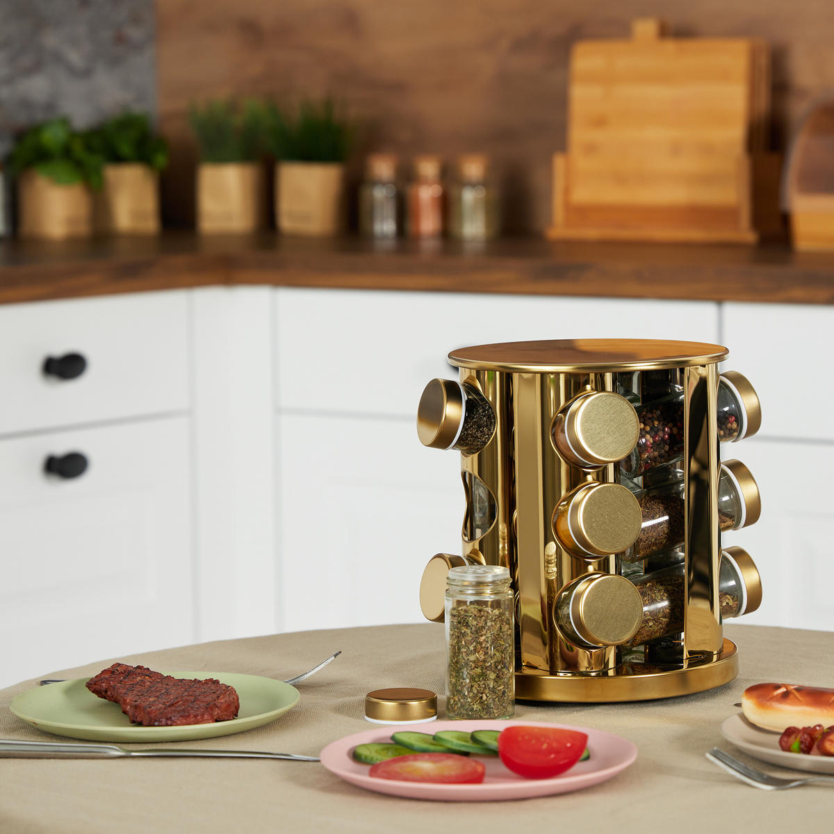 GEWÜRZKARUSSELL - Multicolor, Glas/Kunststoff (20/22/20cm) - Relaxdays