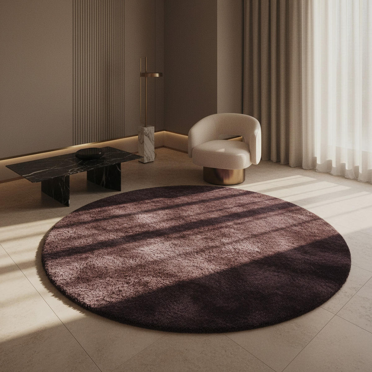 TEPPICH Hochflor Shaggy Uni-Look Polypropylen Wohnzimmer Violett Rund 200x200 - Lila, Textil (200/200cm) - KADIMA DESIGN