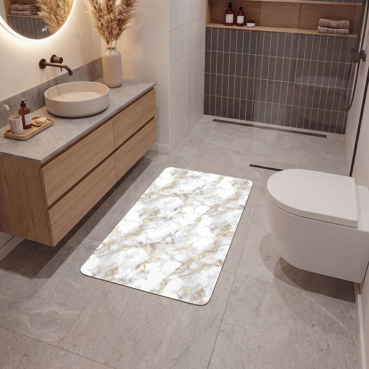 KOUPELNOVÁ PŘEDLOŽKA Zlaté žilky - Mramor - Bílý 60x90 cm - bílá, textil/plast (60/90cm)