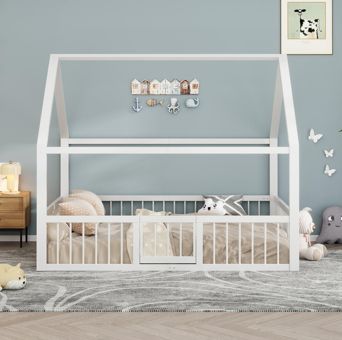 METALLBETT 140/200 cm in Weiß – Kinderbett mit Dachdesign und Sicherheitsgitter - Weiß, Metall (140/200cm) - BEAOK