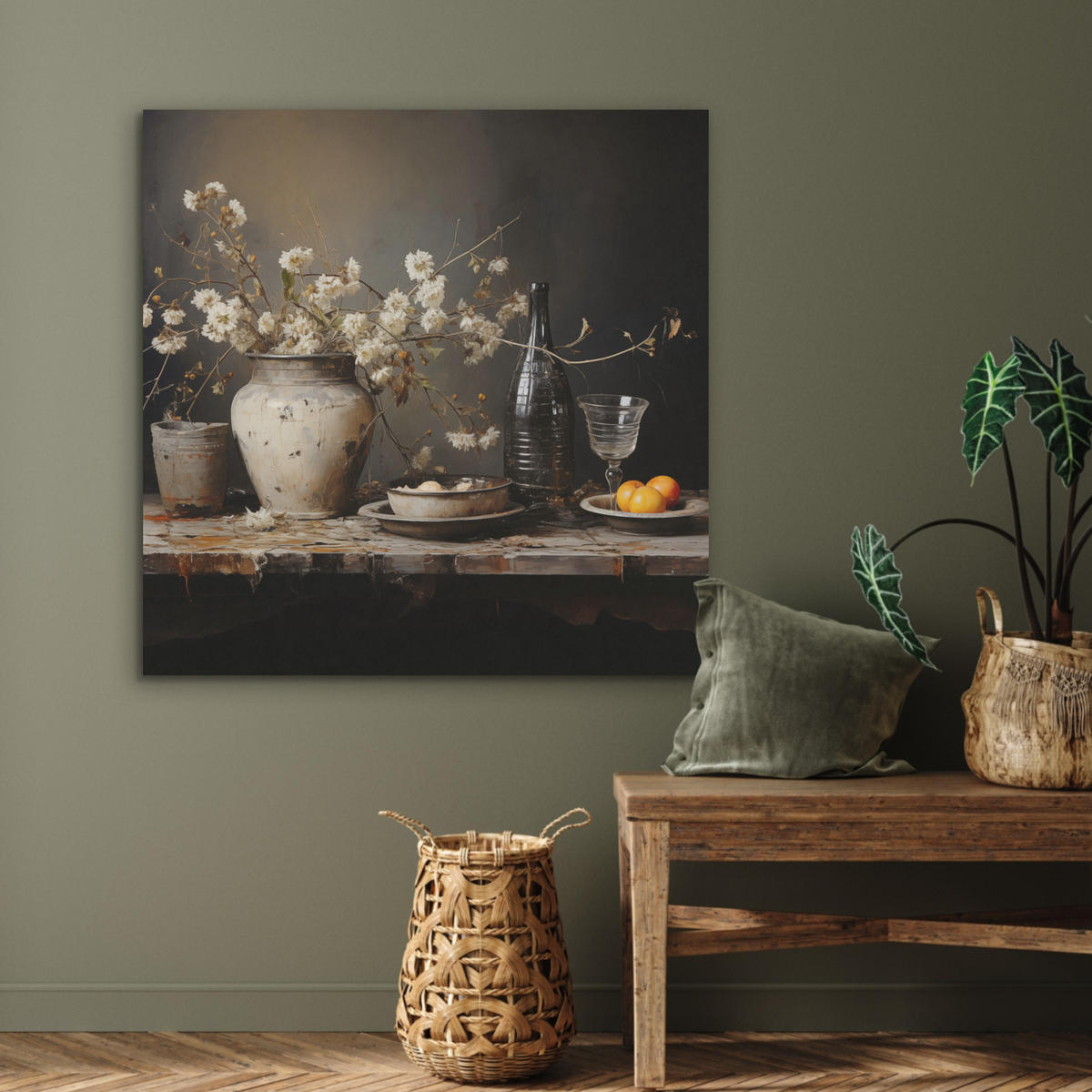AKUSTIKPANEEL Stilleben - Blumen - Blumenstrauß - Vase - Wein 90x90 cm - Schwarz, Textil (90/0.9/90cm) - MuchoWow