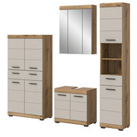 BADMÖBEL-SET Sand Kashmir, Evoke Eiche 4-teilig, Badkombination 201 cm - Kaschmir/Eichefarben, Glas/Holzwerkstoff (201/191/34cm) - Inn.Furn
