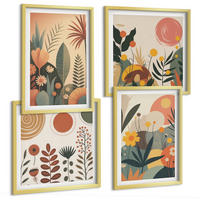 BILDER SET 4er Set - 50x50 cm & 40x60 cm Goldrahmen - Boho-Pflanzenmuster - Goldfarben, Kunststoff (50/50cm) - TULUP