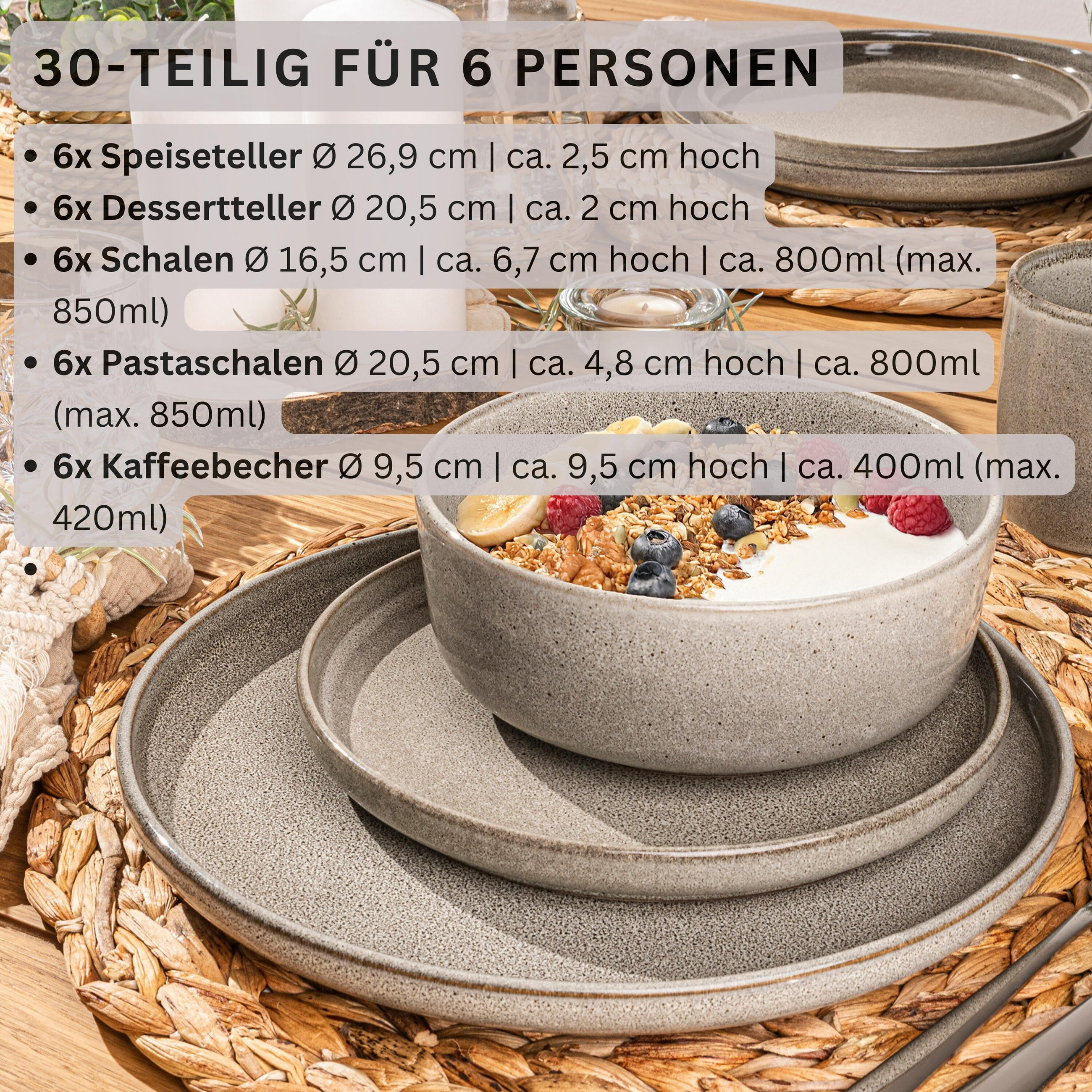 TAFELSERVICE KAIRO CLAY - 30 teilig aus Steingut - Grau, Keramik (70/30/70cm) - Sänger