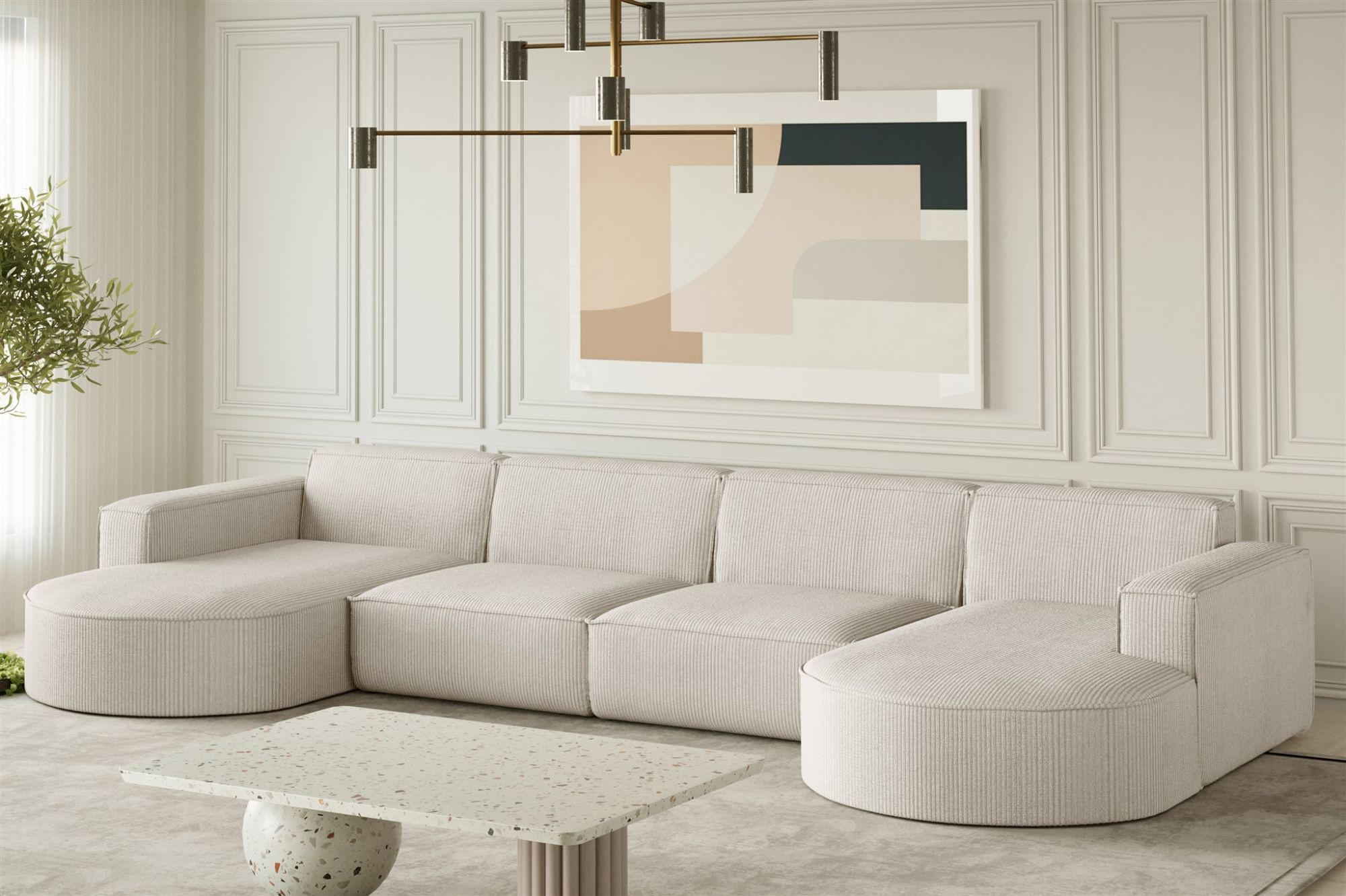 WOHNLANDSCHAFT Palma Xl Stoff Noel - Beige, Holzwerkstoff/Textil (282/78/165cm) - Fun Möbel