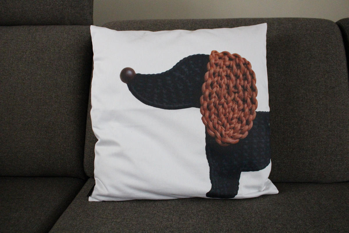 KISSENHÜLLE KLEINER DACKEL Ohr - Weiß/Braun, Textil (50/50cm) - Yve! decoration