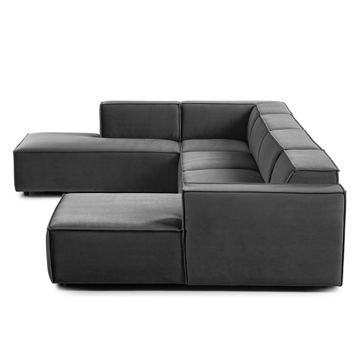 WOHNLANDSCHAFT mit Longchair & Ottomane - Schwarz/Grau, Kunststoff/Textil (369/70/234cm) - home24