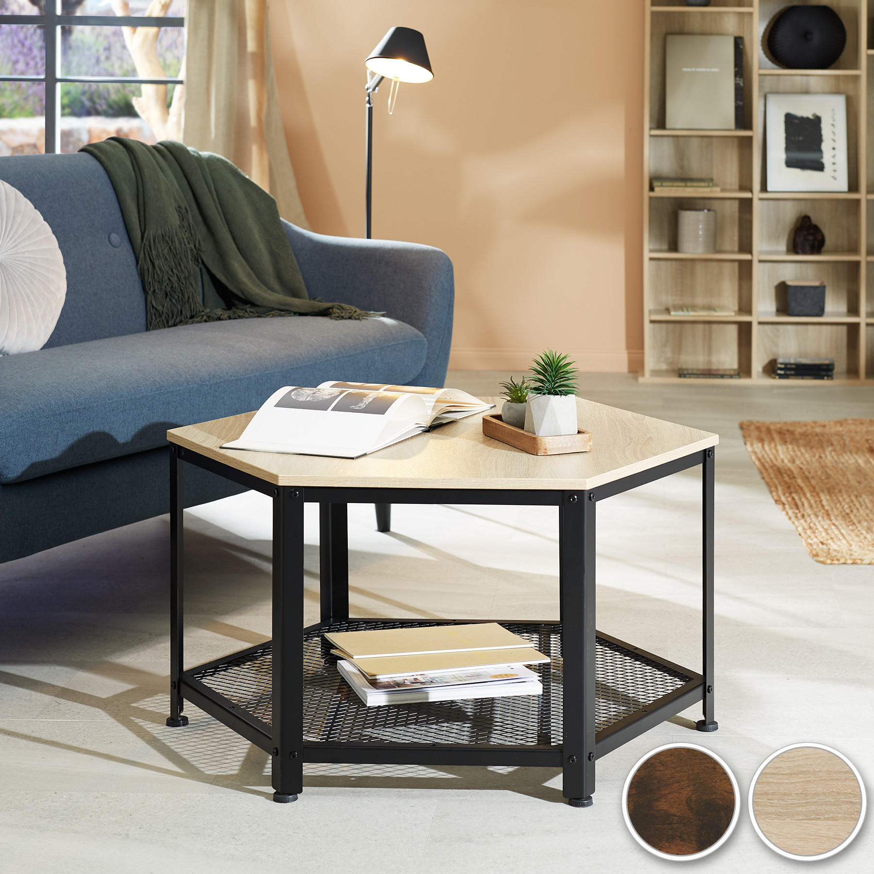 COUCHTISCH Norwich,86,5 x 75 x 46,5 cm,Industrial Holz hell, Eiche Sonoma - Naturfarben, Holz (75/86.5/46.5cm) - tectake