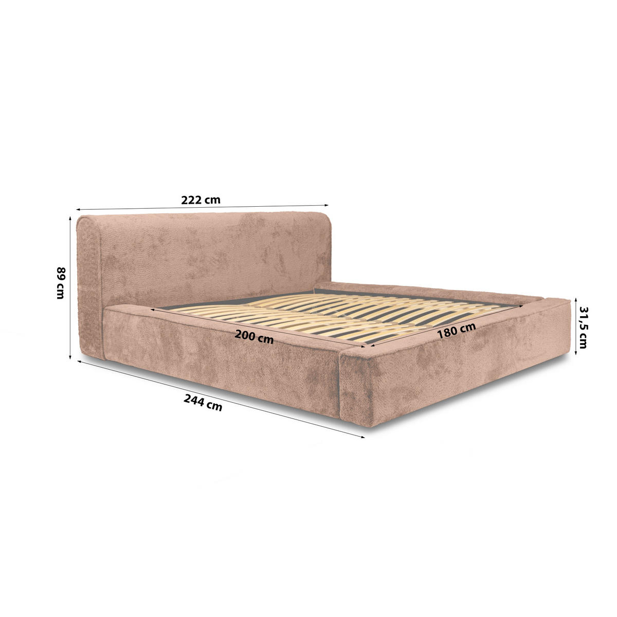 POLSTERBETT aus Polstermaterial Pedrosa 180x200 cm, Braun - Braun, Textil (180/200cm) - Fedve