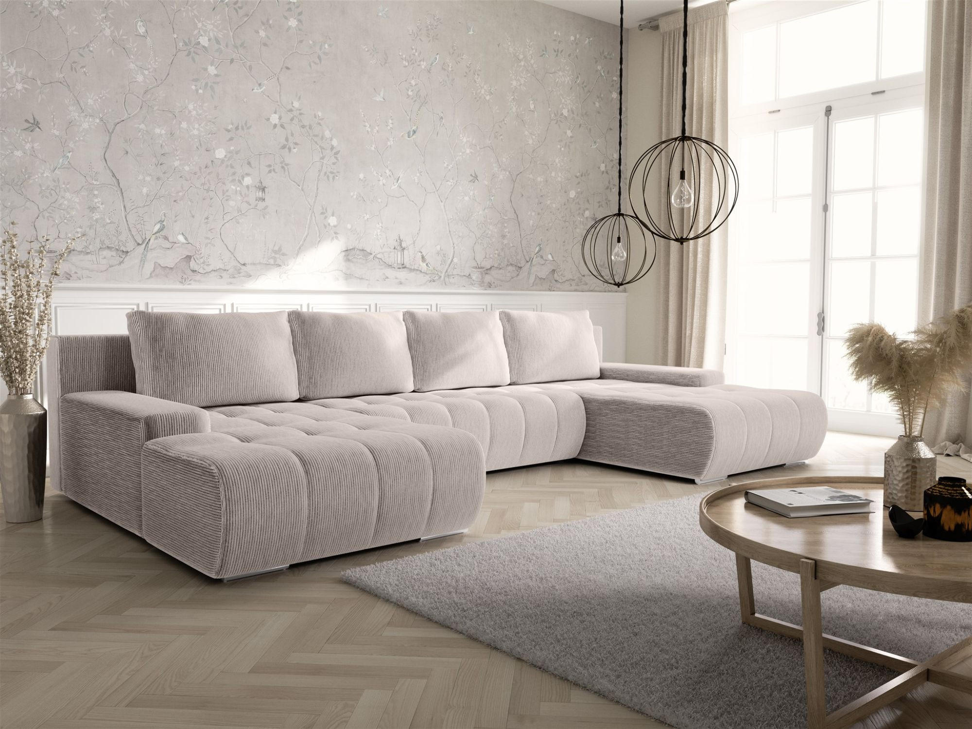 WOHNLANDSCHAFT Vogar In Poso - Creme, Holzwerkstoff/Textil (350/85/185cm) - Fun Möbel