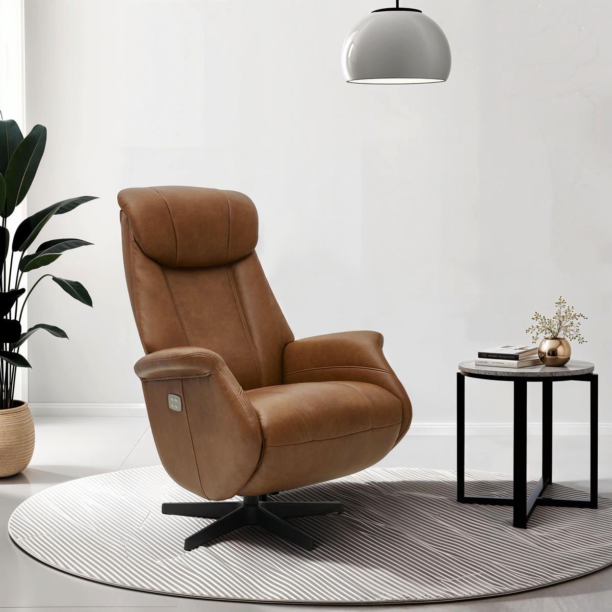 RELAXSESSEL Echtleder Cognac Braun - Schwarz/Braun, Leder/Metall (76/115/83cm) - Furnhouse