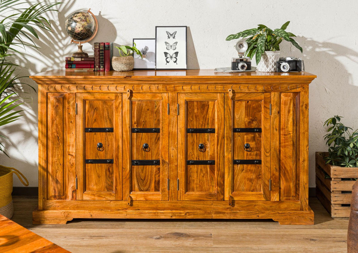 SIDEBOARD Akazie 171x50x90 honig lackiert OXFORD #0403 - Braun, Holz (171/90/50cm) - Massivmoebel24