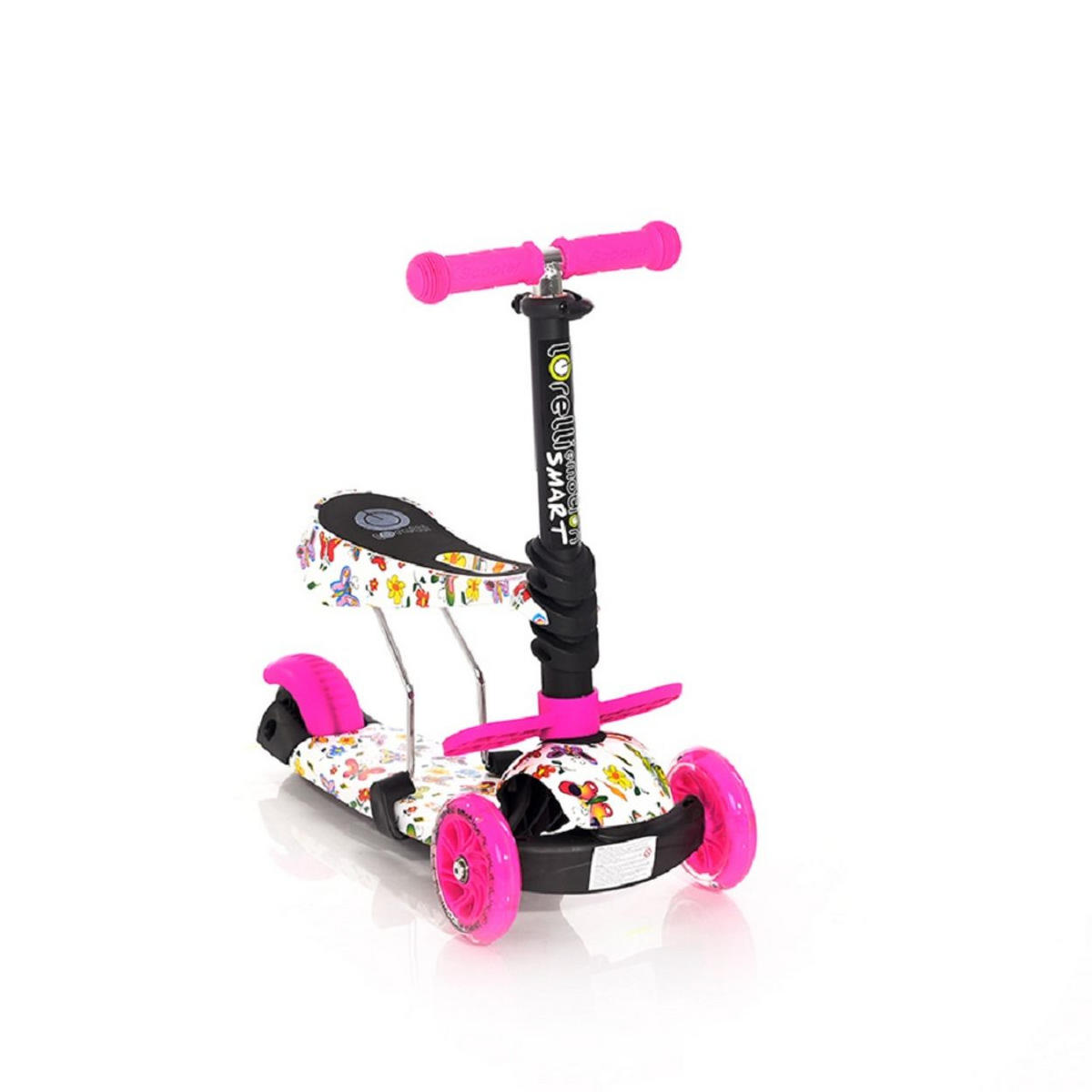 KINDERROLLER Laufrad Smart 2 in 1 rosa Schmetterlinge Smart PU Räder leuchten klappbar verstellbar - Rosa, Kunststoff (58/25/80cm) - Lorelli