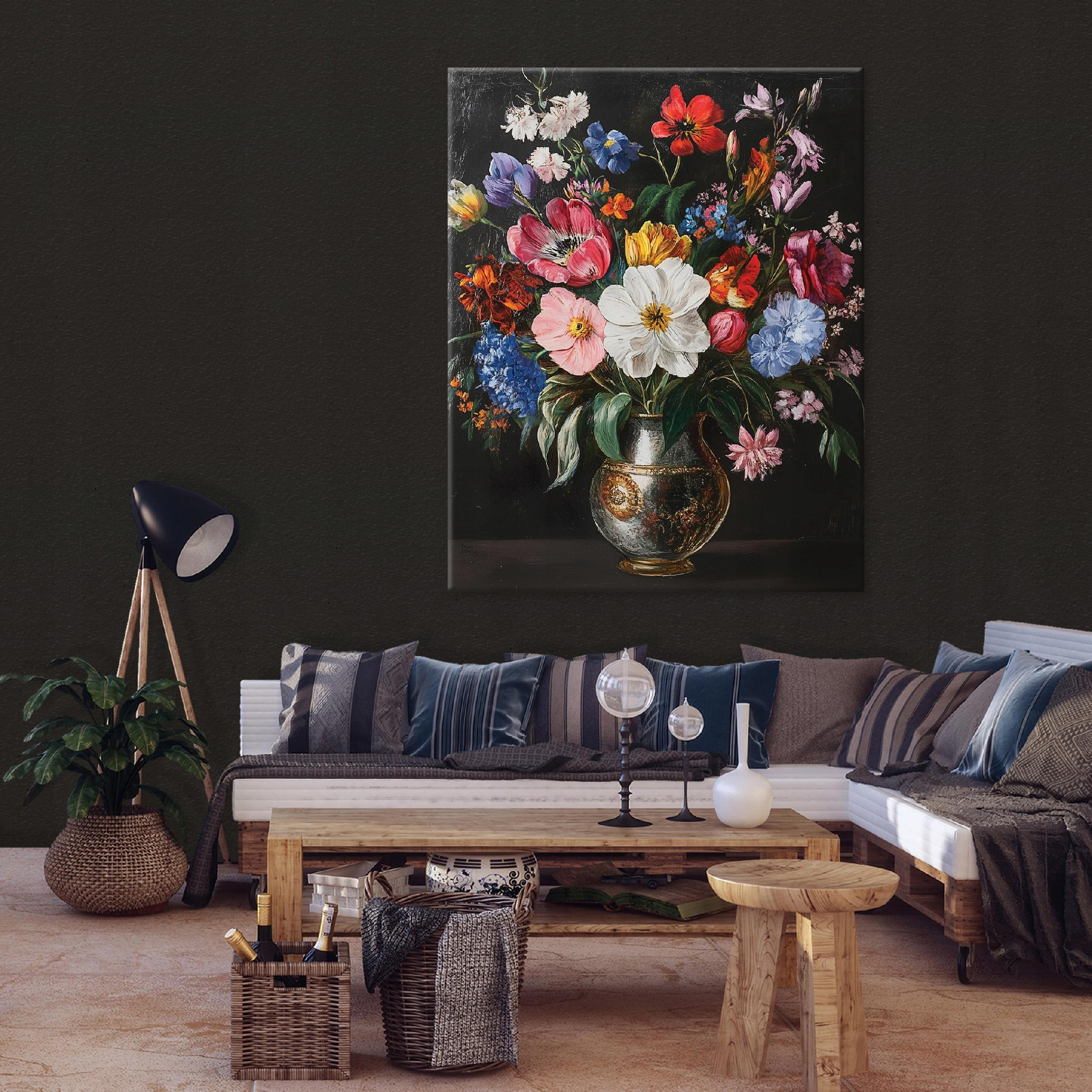 LEINWANDBILD Blumen Schwarz Schlafzimmer Modern 60x40 - Multicolor, Holzwerkstoff (40/60cm) - Wallarena