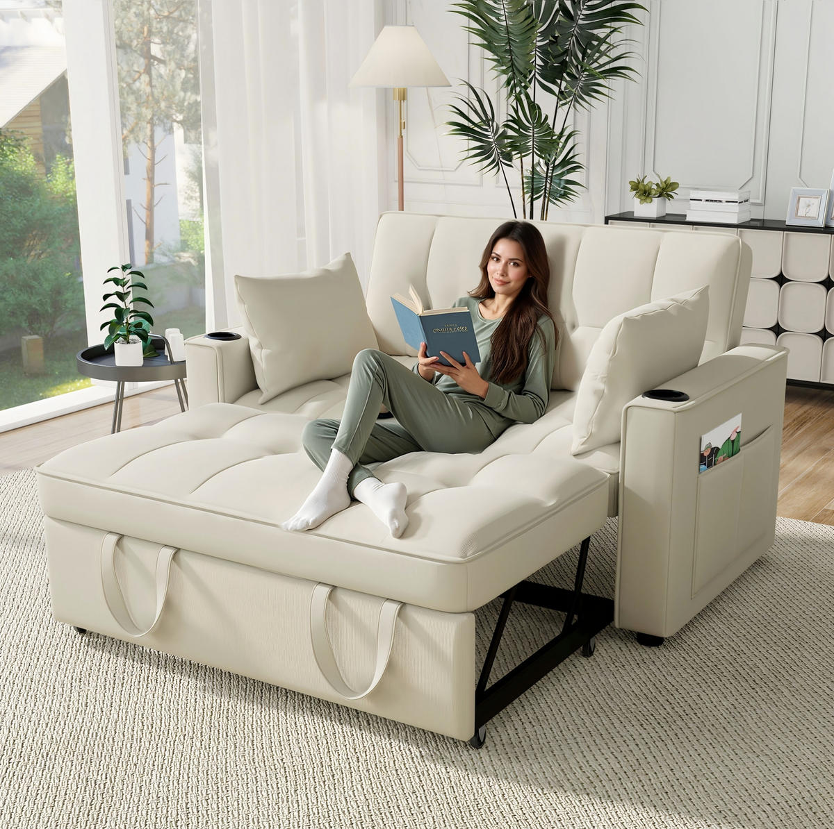 SCHLAFSOFA mit Schlaffunktion 137 x 76,5 cm Samt Beige - Beige, Metall (76.5/83/137cm) - Meubliv
