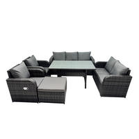 Gartenmöbelset mit Esstisch,Zweisitzer,Hocker Polyrattan Dunkelgrau 8-Sitzer - Dunkelgrau/Grau, Glas/Kunststoff - Fimous