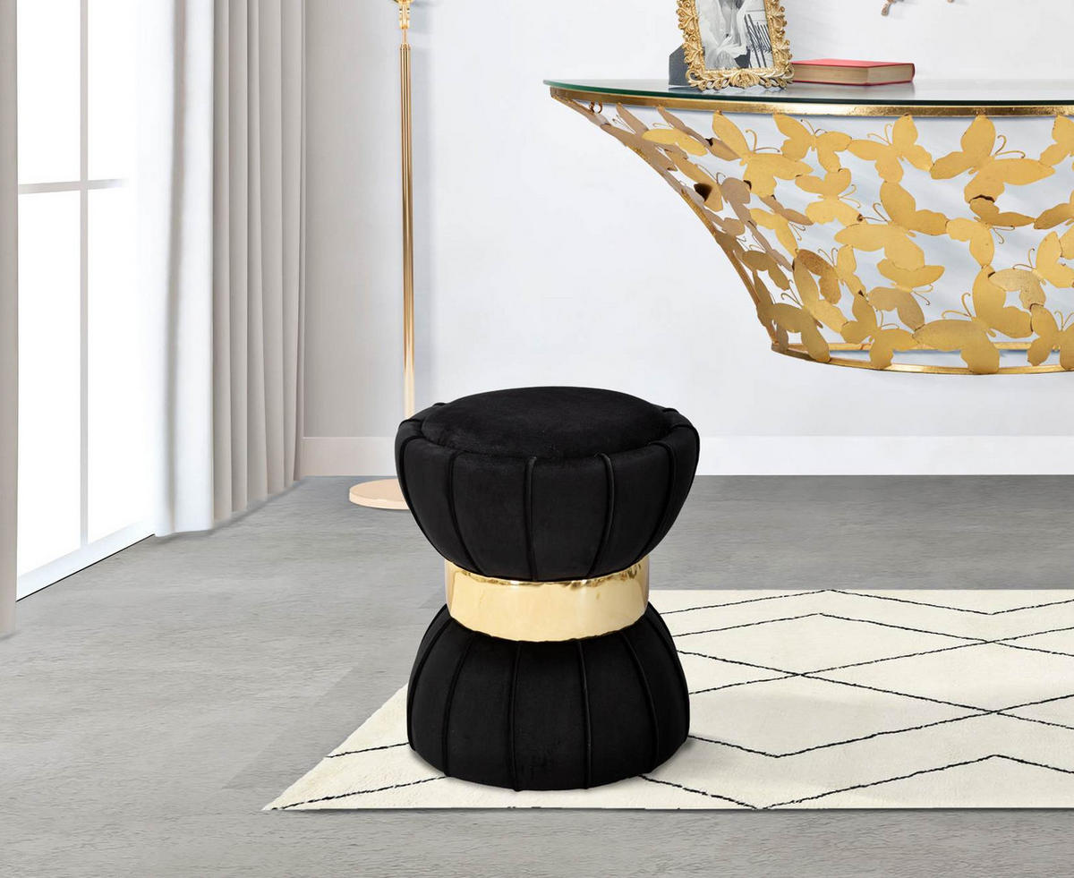 VELOURS-HOCKER mit goldenem Detail 40/40/44 cm - Schwarz, Textil (40/44/40cm) - Mauro Ferretti