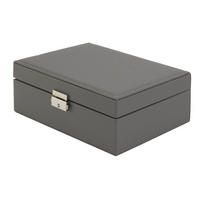 SCHMUCKKÄSTCHEN 23/17/9 cm Zweistöckig Schloss PU-Leder Samtfutter Grau - Grau, Leder/Textil (23/9/17cm) - Livingandhome