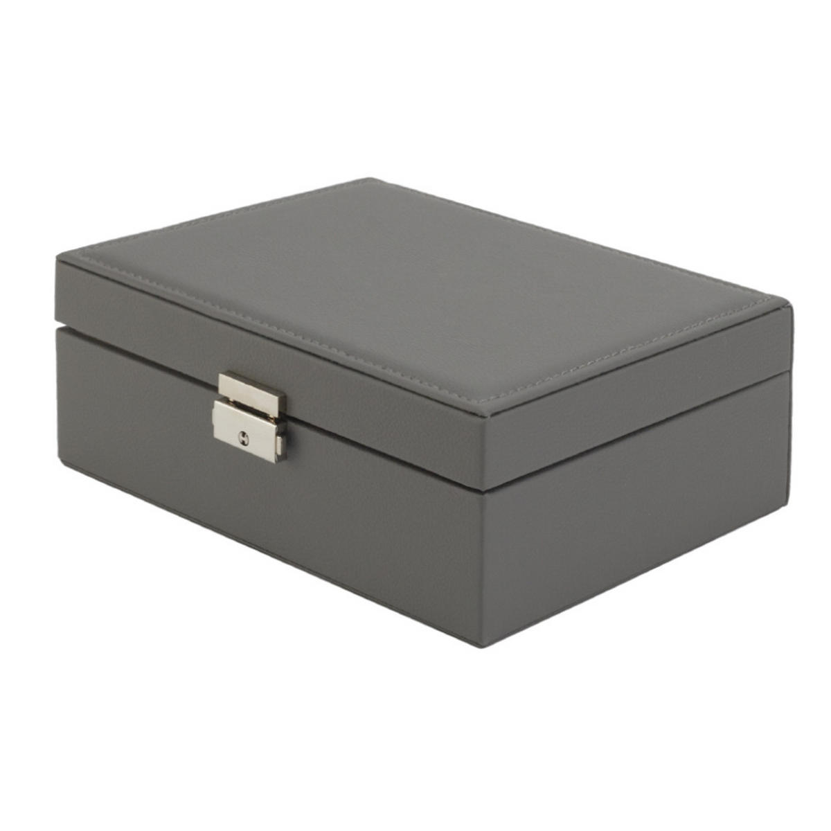 SCHMUCKKÄSTCHEN 23/17/9 cm Zweistöckig Schloss PU-Leder Samtfutter Grau - Grau, Leder/Textil (23/9/17cm) - Livingandhome