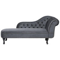CHAISELONGUE Samtstoff grau rechtsseitig Nimes - Dunkelbraun/Grau, Textil (170/79/61cm) - Beliani