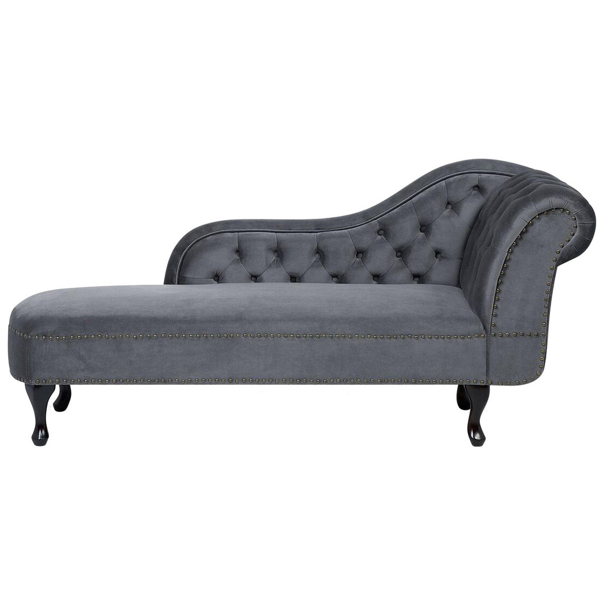 CHAISELONGUE Samtstoff grau rechtsseitig Nimes - Dunkelbraun/Grau, Textil (170/79/61cm) - Beliani
