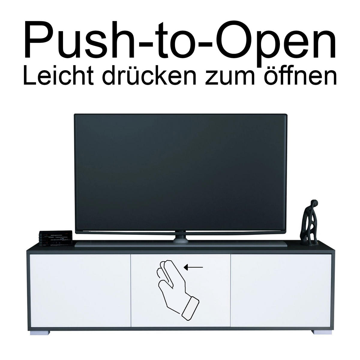 TV-BOARD Elena, Lowboard mit Push-to-Open, Made in Germany, Moderner Fernsehschrank, Anthrazit matt/Schwarz matt (152,5 x 43 x 37 cm) - Schwarz, Holzwerkstoff (152.5/43/37cm) - InnoFurn